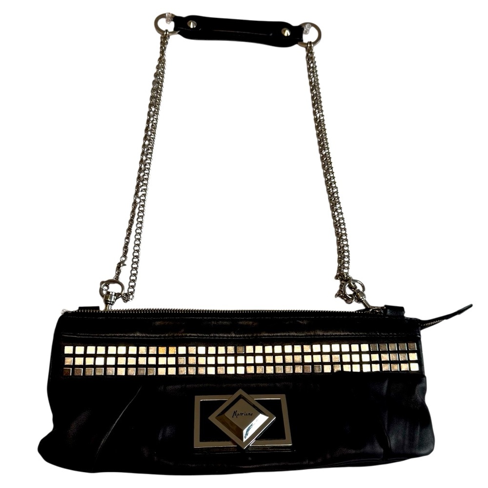 Marciano Black Genuine Leather Clutch Bag/Purse Double Chain Goth Biker Party‎